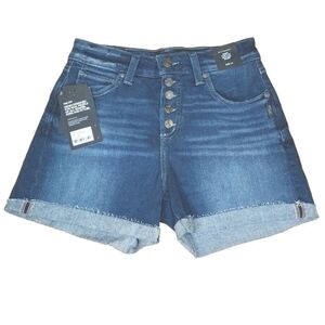 Silver Jeans Avery Shorts Sz 25 Curvy High Rise Button Fly Blue Denim Cuffed Nwt